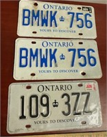 3 Ontario Licence Plates