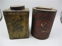 Lot (2) Early Tobacco & Tea Canisters / Tins