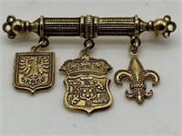 Vintage Gold Tone Heraldic Shield Bar Pin