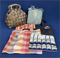 Assorted tote bags, pouches, George over the