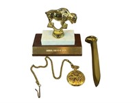A Sahara BBQ Trophy, Gold Tone Railroad Stake, &