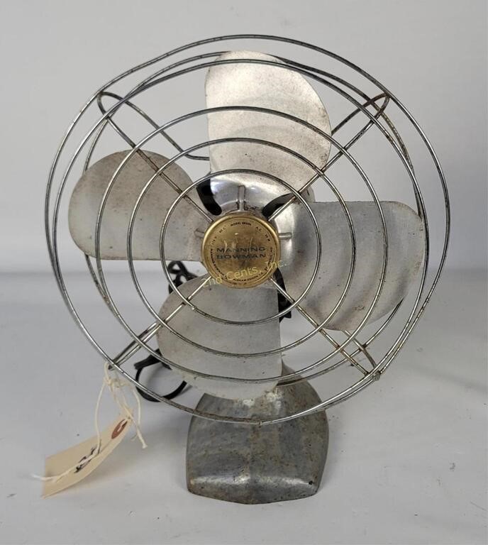 Vtg Manning Bowman Small Metal Fan