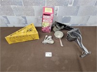 Vintage kitchen tools, donut maker, slicer, etc