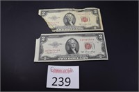 (2) Damaged 1953 $2 Bills