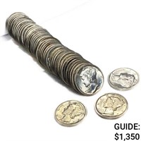1939-1945 Mercury Silver Dime Roll (50 Coins) BU