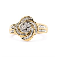 10K Gold Diamond Flower Swirl Ring