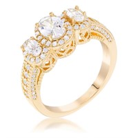 Gold-pl. 1.65ct White Topaz 3-stone Ring