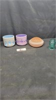 Ceramic candle holders, glass dish, and glass