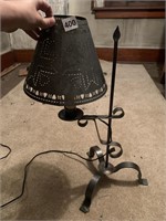 TIN PIERCED SHADE IRON BASE LAMP