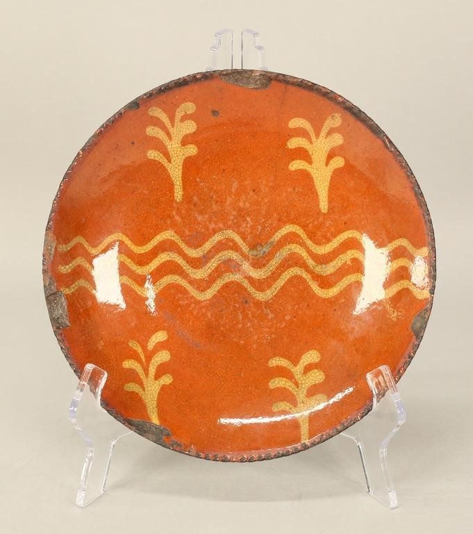 Redware Pie Plate With Slip Decoration
