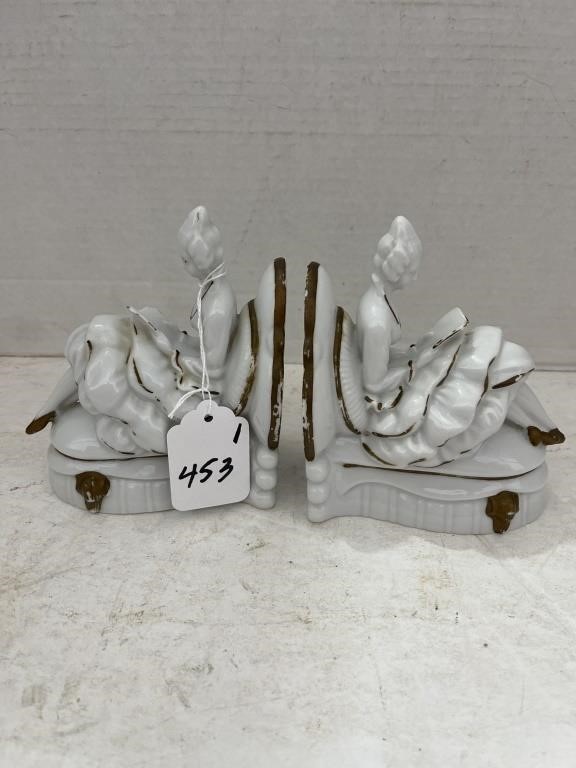 Antique Victorian Ladies Porcelain Bookends