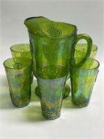 Indiana Glass Lime Green Carnival Glass Pitcher &