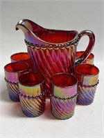 Westmoreland Carnival Glass Rival Pitcher & 6