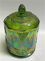 Indiana Carnival Glass Iridescent Green Jar