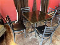 METAL BASE TABLE WITH SQUARE GRANITE TOP & 4 CHAIR