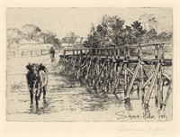 Seymour Haden pencil-signed etching "The Village F
