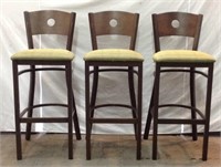 Three Brown Wooden Bar Stool Chairs