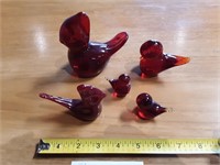 Vintage Lot Of 5 Ruby Glass Birds .C2(155-1173)