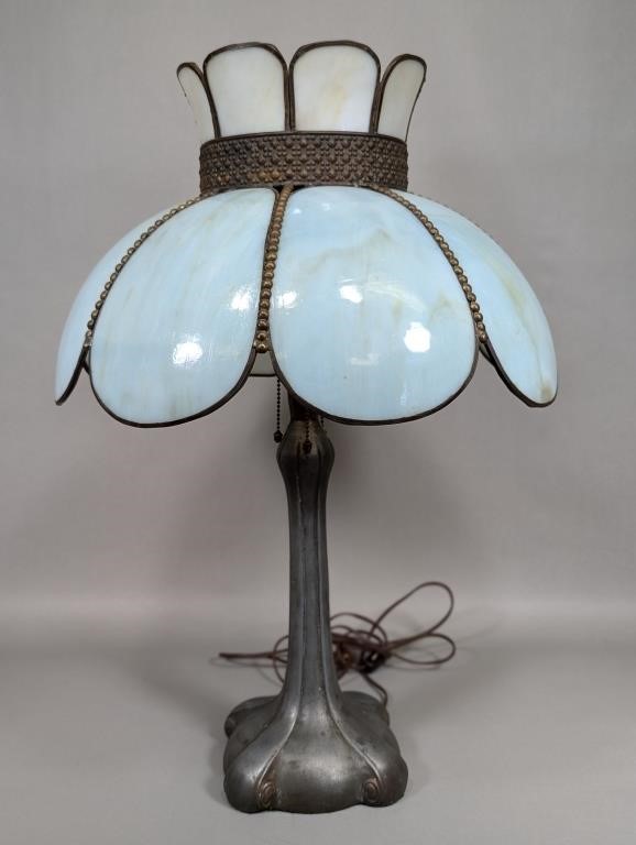 Handel Base Table Lamp with Blue Glass Shade