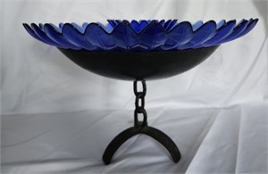 Cobalt Blue Glass Bowls with Metal Stand