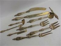 9pc Solid Brass Ganesh Serving Pieces / Utensils