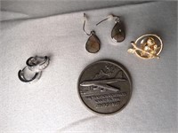 Boeing Token, Mother of Pearl Earrings Etc