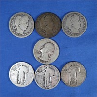 3 Barber Quarters 1906-D,1914-D,1915, 3 Liberty