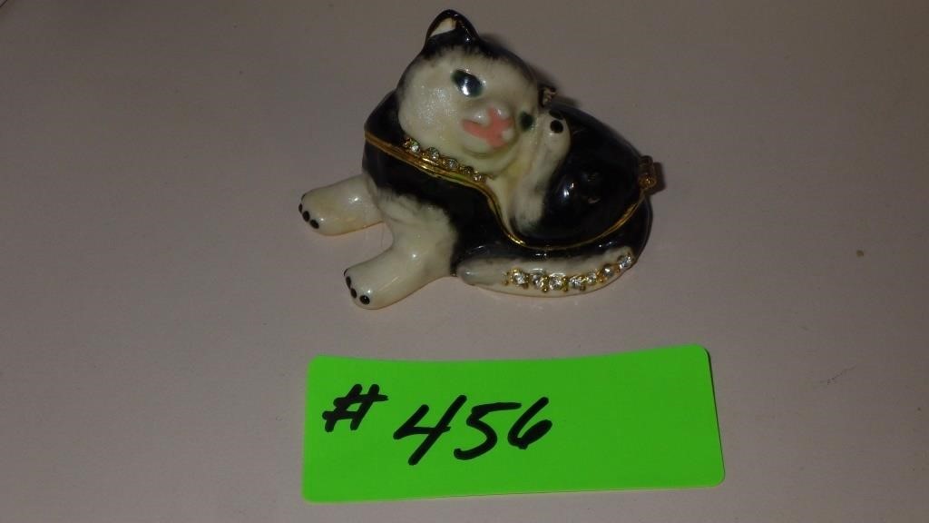 JEWELED ENAMEL KITTEN TRINKET BOX