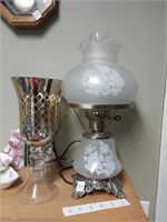Frosted Glass Lamp & Pr. of Candle Vases