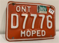 Ontario Moped Licence Plate (D7776)