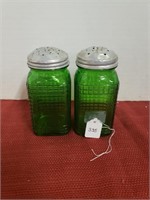 GREEN GLASS SALT & PEPPER SHAKERS