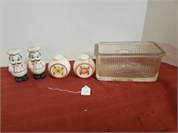 VINTAGE SALT & PEPPER LOT WITH ORIGINAL SALT DISH