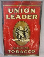 Vintage Union Leader Smoking Tobacco Tin Sign