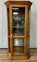 Vintage Lighted Oak Curio Cabinet