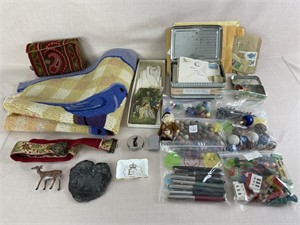 Assortment of Marbles, Decorations, Stamps, etc.