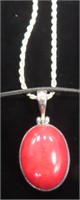 Sterling Silver Necklace with Red Gemstone Pendant