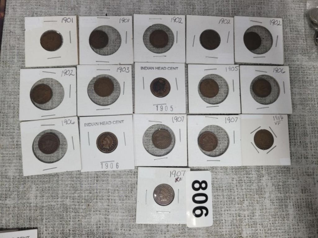 (16) 1901- 1907 INDIAN HEAD CENTS