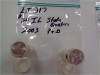 IL 2003 State Quarters P & D 2 $10 Rolls