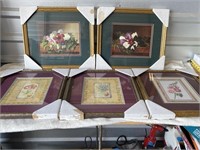5 Framed & Matted Floral Prints