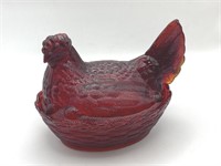 Westmoreland Glass Hen on Nest - Red Orange, 6
