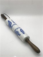 Blue and white Chicken design rolling pin, 17”