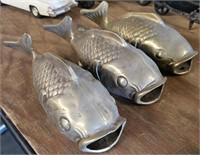 Lot Of 3 Vintage Solid Brass Koi Fish Sculptures