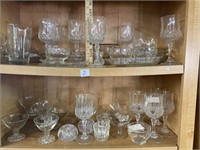 Lrg lot of clear glass Dash glasses, candle holder