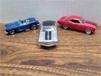3 Hotwheels Race Cars Blue58 Corvette Grey70 Chev