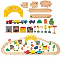 WF301  WoodenEdu Train Set, 60Pcs Double-Side Trac