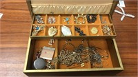 Vintage jewelry box and contents