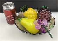 Plat à fruits, années '40, avec fruits en verre