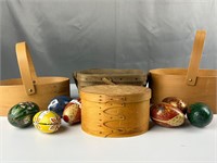 Covered basket with painted eggs Shaker style box