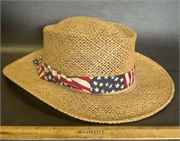 STRAW HAT W/PATRIOTIC BAND