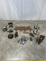 Vintage metal doorbell and knocker, cast iron dog